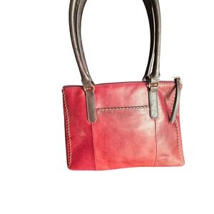 Tignanello Red Leather Tote Shoulder Bag Purse – Whipstitch Detail Classic Style